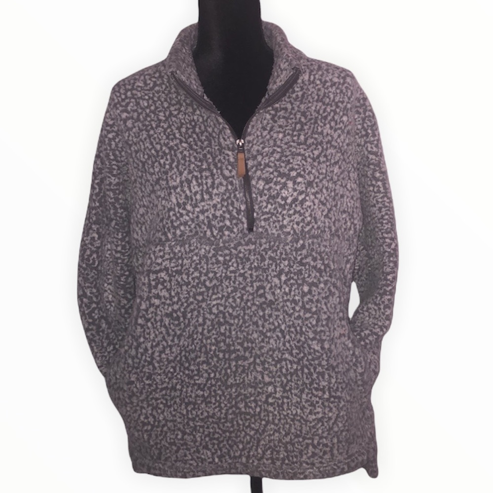 Time and Tru Sherpa Pullover Sweatshirt with quarter zip gray medium